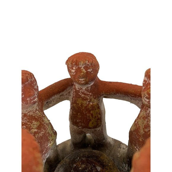 VTG Rustic Handmade Terracotta Circle Of Friends Candle Holder 7" x 7" GUC 7584 - Picture 2 of 9